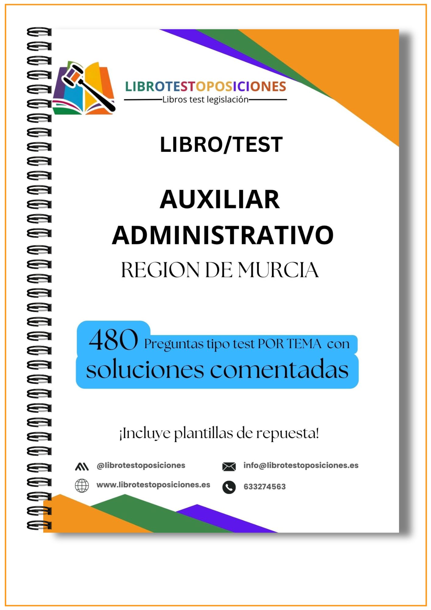 📘 Libro Test Auxiliar Administrativo Región de Murcia